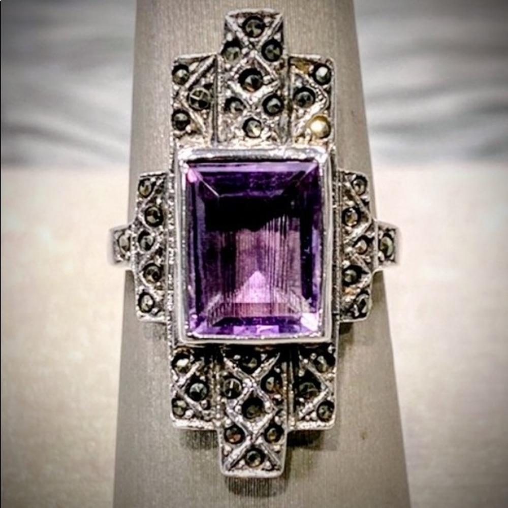 Sterling Silver Ring with Amethyst and Marcasite